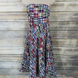 J Crew Size 8 Dress Red Madras Plaid Patchwork